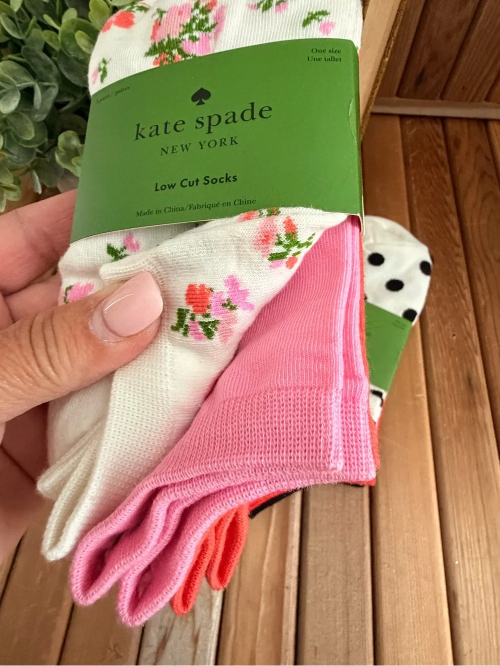 Kate Spade Ankle Socks 3 pack, Choice of: Black Polka Dot or Pink Cottage Floral